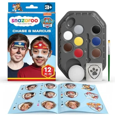Abbildung von Snazaroo 1172199 Paw Patrol Schminkset Chase &amp; Marshall 8 Gesichts und Körperfarben auf Wasserbasis mit Schwamm, Pinsel, Schablone, Anleitung