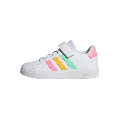 Abbildung von adidas Unisex Grand Court Elastic Lace and Top Strap Shoes Low (Non Football), Cloud White/Pulse Mint/Beam Pink, 35.5 EU