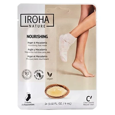 Abbildung von IROHA NATURE Nährende Socken mit Argan und Macadamiaöl Intensivbehandlung für trockene dehydrierte Füße Sofortige Wirkung, natürlich 100% vegan