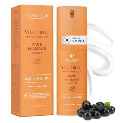Abbildung von Plantifique Vitamin C Serum Gesicht Korean Skin Care Anti Aging Gua Sha Massage Face mit C, Schwarze Johannisbeere, Peptide, Kollagen Gesichtspflege gegen Pigmentflecken und Augenringe