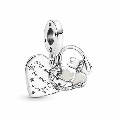 Abbildung von PANDORA Katzen &amp; Herz Charm Anhänger aus Sterling Silber mit Zirkonia Steinen Moments Collection