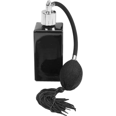 Abbildung von Parfum Zerstäuber mit Ballpumpe: 100ml Vintage Parfümflasche aus Glas in Schwarz Flakon Leer Parfüm Sprühflasche Fantasia Parfumflasche