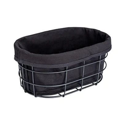 Abbildung von WENKO Brotkorb Mod. Bela, Black Outdoor Kitchen Korb für Brot, Brötchen und Baguette aus pulverbeschichtetem Metall mit waschbarer Einlage 100% Baumwolle, 27 x 17 11,5 cm, Schwarz