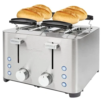 Abbildung von ProfiCook® Toaster 4 Scheiben Edelstahlgehäuse 1500 Watt Wide Slot Brötchenaufsatz (abnehmbar) 7 einstellbare Bräunungsstufen Krümelschublade Kabelaufwicklung PC TA 1252
