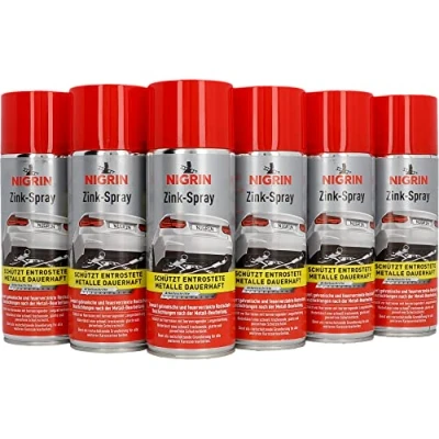 Abbildung von NIGRIN Zinkspray, 6 x 400 ml, erneuert die Rostschutz Beschichtung nach der Metall Bearbeitung, langanhaltender Rostschutz, schnell trocknend, Silbergrau