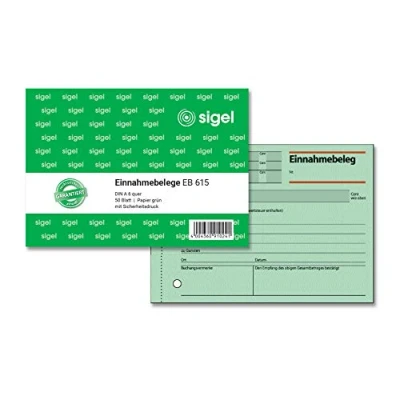 Abbildung von SIGEL EB615 Einnahmebelege A6 quer, 50 Blatt, aus nachhaltigem Papier