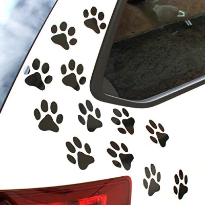 Abbildung von Finest Folia 12er Set Hundepfoten je 6x6 cm Pfoten Pfötchen Hund Katze Aufkleber Sticker für Auto Motorrad Wand Laptop Möbel (K015 Schwarz Glanz)