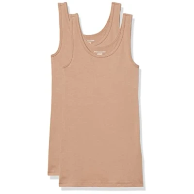 Abbildung von Amazon Essentials Damen Tanktop schlanke Passform, 2er Pack, Kamelbraun, L