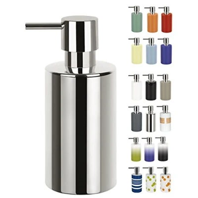 Abbildung von Spirella Seifenspender Tube mit Pumpe Flüssigseifen Spender Porzellan 300ml Langliebig und Robust Silber 7,0 x 16,0 cm, Unique