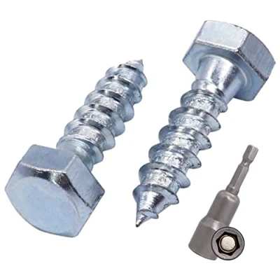 Abbildung von SKIR&#039;CO (140 Stück) DIN 571 verzinkter Stahl Sechskant Holzschrauben M8 x 30 mm, Schrauben, Sechskantschraube, Schlüsselschrauben (mit magnetischem Bit)