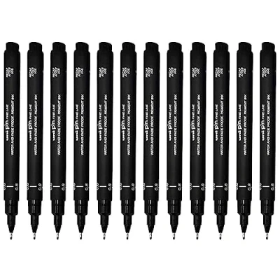 Abbildung von UNI BALL PIN DRAWING PEN FINELINER ULTRA FINE LINE MARKER 0.8mm BLACK Ink [Pack of 12]