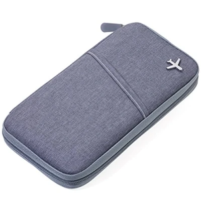 Abbildung von TROIKA SAFE FLIGHT TRV20/GY Etui für Reisedokumente mit Ausleseschutzfolie (für RFID Chips) Reißverschluss 12 Innenfächer Stiftschlaufe Polyester grau/orange