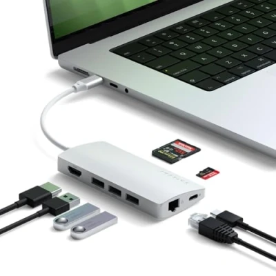 Abbildung von Satechi USB C Multi Port Adapter 4K Ethernet V2 Silber ST TCMA2S