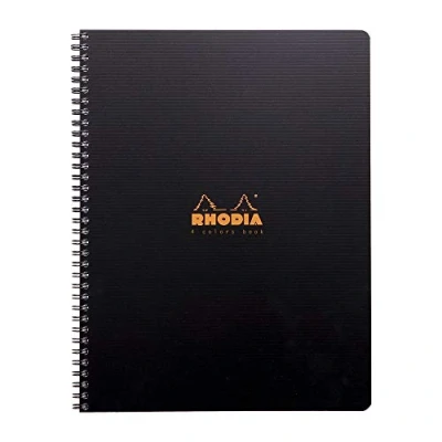 Abbildung von Rhodia 119920C Notizbuch (mit Doppelspiralbindung, 4 farbiger Rand, gelocht, kariert, mikroperforiert, 90 g, DIN A4, 21 x 29,7 cm, 80 Blatt) 1 Stück schwarz