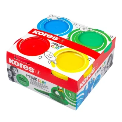 Abbildung von Kores Magik Clay: Knetmasse zum Lufttrocknen für Kinder, Sanftes und Leichtes Modellieren, Geruchlos Ungiftig, Set aus 4 Farben x 40g, gelb, rot, grün, blau, 34241