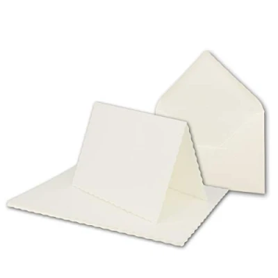 Abbildung von FarbenFroh by GUSTAV NEUSER 50x Faltkarten Set DIN A6 mit C6 Brief Umschlägen wellig gestanzter Rand Natur Weiß 10,5 x 14,8 cm Wellenschnitt Karten Sets