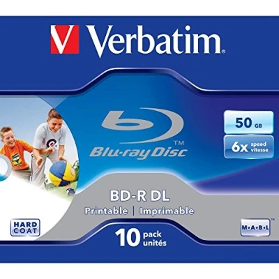 Abbildung von Verbatim BD R Dual Layer Blu ray Rohlinge 50 GB, Disc mit 6 facher Schreibgeschwindigkeit, Kratzschutz, 10er Pack Jewel Case, Disks für Video und Audiodateien