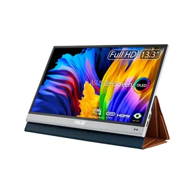Abbildung von ASUS ZenScreen OLED MQ13AH 13,3 Zoll tragbarer USB Monitor 100% DCI P3, Full HD 1920x1080, 16:9, 1ms, HDR 10 490g leicht, Typ C USB, Mini HDMI, Autorotation, Smartcase, Stativ Sockel, glänzend