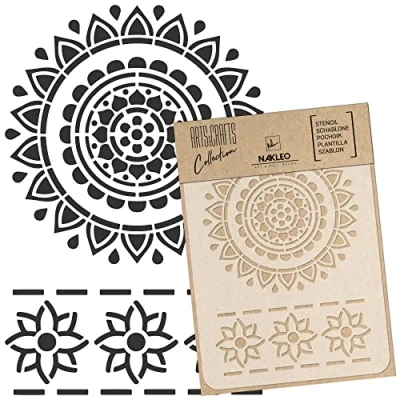 Abbildung von NAKLEO Malschablone für Handwerk A3 30x42cm, Orientalische Mandala Ornament Muster, Wiederverwendbare Kunststoff DIY &amp; Scrapbooking Zeichenschablone, Decoupage Kunst Vorlage, Wand Stoff Möbel Holz