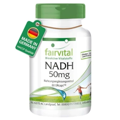 Abbildung von Fairvital NADH 50mg 60 Kapseln HOCHDOSIERT VEGAN Coenzym 1 für 2 Monate zeitverzögert in DRCaps™