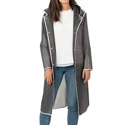 Abbildung von PERLETTI Regenponcho Wasserdicht Damen Herren Reflktierende Details Regenjacke Wandern Outdoor Trekking Reisen mit Kapuze Regen Cape Waterproof Kompakt Camping (S, Grau Rand Weiß)