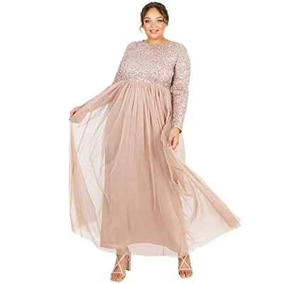 Abbildung von Maya Deluxe Damen Women&#039;s Bridesmaid Dress, Taupe Blush, 34 EU