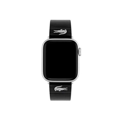 Abbildung von Lacoste Unisex Band für Apple Watch aus Schwarzes Leder mit Streifen Prägung