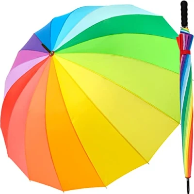 Abbildung von iX brella Regenschirm XXL Regenbogen 129 cm Fiberglas, leicht, bunt, groß mit Softgriff