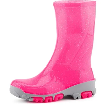Abbildung von Ladeheid Kinder Mädchen Jungen Gummistiefel Regenschuhe LARB015 (Neonrosa Brokat, 21 22 EU)