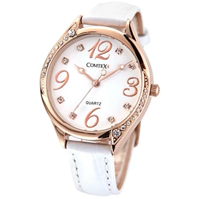 Abbildung von Comtex Modische Damen Armbanduhr Analog Quarz Weiß Zifferblatt