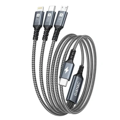 Abbildung von 100W USB C auf Multi Kabel [1.2M] Schnellladekabel mit E Mark Chip 3 in 1 Ladekabel [100W]+Micro[10W]+Lightning[27W] für Galaxy S23/iPad Pro, iPad Mini, MacBook Pro/Air/iPhone 15 14 13
