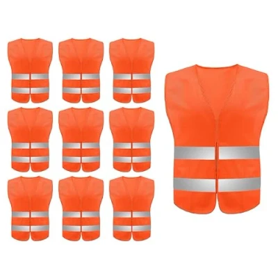 Abbildung von Hitopin Warnweste, 10PCS Sicherheitswesten, Orange Sicherheitsweste, Auto Reflektorweste, Reflektierenden Streifen Weste, Neon gelb Reflektierend für Fahrern, Arbeitskräften, Erwachsene