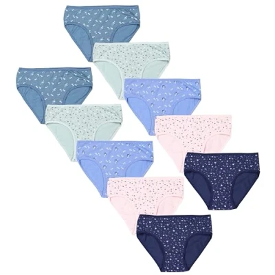 Abbildung von TupTam Mädchen Slips mit Aufdruck 10er Pack, Farbe: Blümchen Dunkelblau Blau Grün Rosa Dunkeltürkis, Größe: 164 170