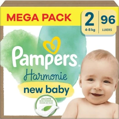 Abbildung von Pampers Windeln Größe 2 (4 8 kg), Harmonie New Baby Windeln, 96 Stück, Schonung der empfindlichen Haut und Inhaltsstoffe pflanzlichen Ursprungs