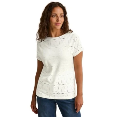 Abbildung von Cecil MIT Lochmuster Tshirt basic, Damen, Größe: XL, Weiß