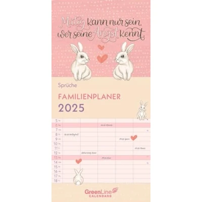 Abbildung von GreenLine Sprüche 2025 Familienplaner, 22x45cm, Familienkalender mit effizienter Monatsaufteilung in 5 Spalten, für Familienorganisation, Schulferien und Stundenpläne, Spiralbindung