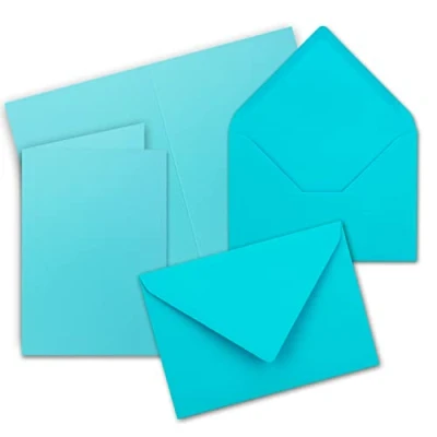 Abbildung von 20x Faltkarten Set mit Briefumschlägen DIN A6 / C6 Türkis (Blau) 14,8 x 10,5 cm (105 148) Doppelkarten Serie FarbenFroh
