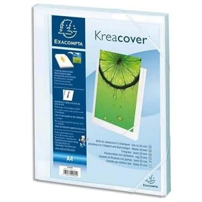 Abbildung von Exacompta 59589E Sammelbox KreaCover 25mm mit Gummizug aus blickdichtem Kunststoff Klarsichthülle am Vorderdeckel für DIN A4 Archivbox Heftbox Dokumentenbox Zeichenbox Sammelmappe weiß