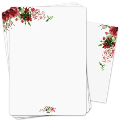 Abbildung von Briefpapier Set Rose Motiv mit Umschlägen I 50 Blatt 90 g/m² DIN A4 abgerundete Ecken stilvolles Schreibpapier vielseitig verwendbar Geburtstag Urkunde Speisekarte dv1519