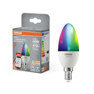 Abbildung von OSRAM SMART+ Matter LED Lampe B40 Kerzenform 4.9W E14 RGBW, dimmbar, App &amp; Sprachsteuerung, kompatibel mit Alexa, Google, Apple, WiFi, White