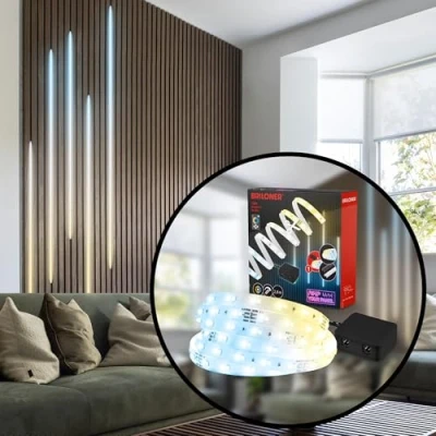 Abbildung von BRILONER Pimp your Panel LED Strip Starterset, CCT warmweiß bis kaltweiß, Fernbedienung, Streifen, Leiste, Zimmer Deko, Band, Zubehör Akustikpaneele, Lichtleiste, Lichtband, 2,6m, Weiß