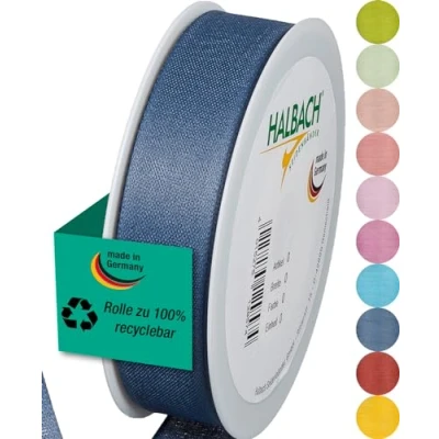 Abbildung von Halbach Seidenbänder Geschenkband Breite 25mm Länge 25m Schleifenband made in Germany Geschenkbänder Vielzahl von Farben und Breiten, perfekt zum Verpacken Dekorieren, Farbe: jeansblau