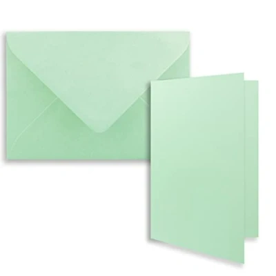 Abbildung von 50x DIN B6 Faltkarten Set mit Umschlägen in Mint 120 x 170 mm ideal für Einladungskarten, Hochzeit, Taufe, Kommunion, Konfirmation Marke: FarbenFroh