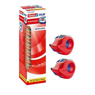 Abbildung von tesa film transparent, 10m x 15mm, 10 Rollen (+ 2 Handabroller Mini)