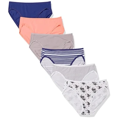 Abbildung von Amazon Essentials Damen Slip aus Baumwolle mit hohem Beinschnitt (in Übergröße erhältlich), 6er Pack, Floral/Mehrfarbig/Punkte/Streifen, 40