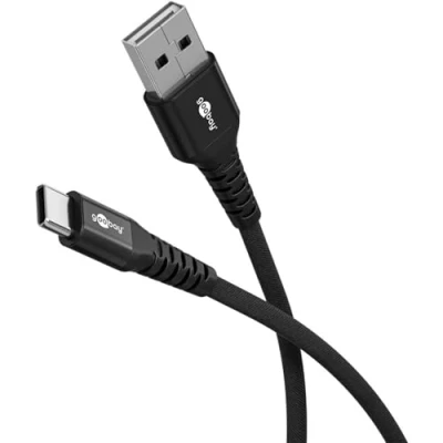 Abbildung von goobay USB A auf C 60W / 2m Flexibles Textilkabel 480 Mbits Ladekabel C/Supersoft/Samsung, Xiaomi, Google, Nothing Phone Kabel/Stoffkabel/Weiß 74531