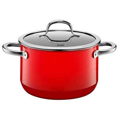 Abbildung von Silit Passion Red Kochtopf groß 20cm, Glasdeckel, Fleischtopf Induktion 3,7l, Silargan Funktionskeramik, rot