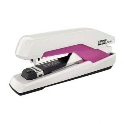 Abbildung von Rapid 5000548 Tacker Super Flachheftgerät (30 Blatt, Mühelos, Omnipress, Hochwertiges Ergonomisches Gehäuse, Inkl. Heftklammern, SO30, pink) weiß/pink