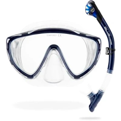 Abbildung von CRESSI Unisex Adult Combo Clear/Blue Navy Kombiset Tino Maske und Schnorchel Scilla, Klar/Marineblau, Einheitsgröße