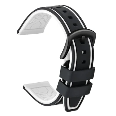 Abbildung von ULLCHRO Unisex Kautschuk Armband mit Gebürstete Edelstahl Silber Schnalle 22mm Schwarz Weiß